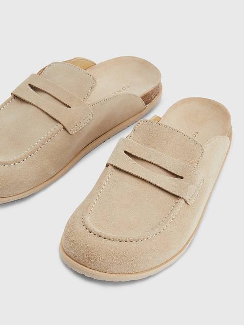 Sandały Tommy Hilfiger Zamszowe Slip-On Mules Męskie Beżowe | TH405AMV