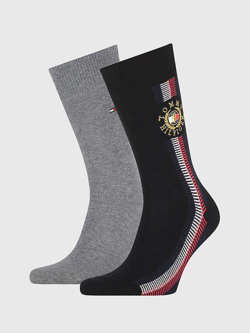 Skarpety Tommy Hilfiger 2-Pack Signature Detail Męskie Czarne | TH092NWS