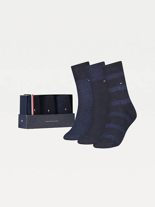 Skarpety Tommy Hilfiger 3-Pack Sparkle Gift Box Damskie Niebieskie | TH187ESH