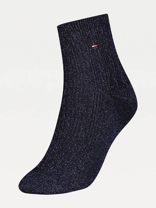 Skarpety Tommy Hilfiger Sparkle Cable Knit Krótkie Damskie Niebieskie | TH283NHK