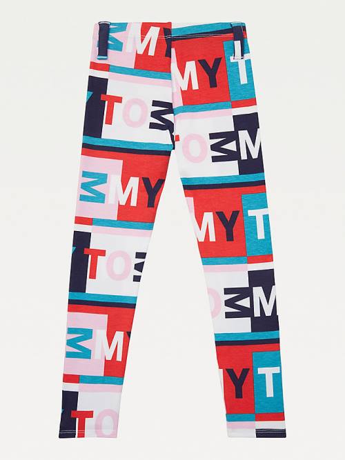 Spodnie Tommy Hilfiger Adaptive All-Over Logo Print Leggings Dziewczynka Multi | TH678KXF