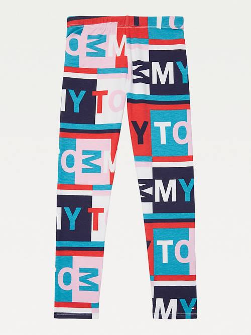 Spodnie Tommy Hilfiger Adaptive All-Over Logo Print Leggings Dziewczynka Multi | TH678KXF