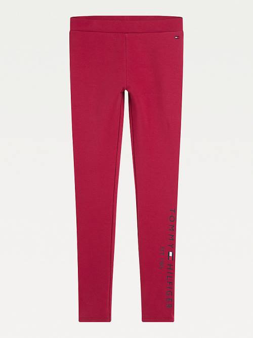 Spodnie Tommy Hilfiger Essential Full Length Logo Leggings Dziewczynka Czerwone | TH407XUD