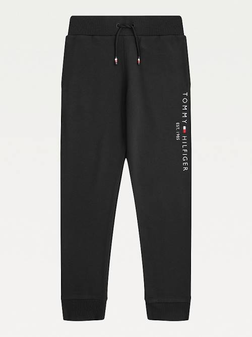 Spodnie Tommy Hilfiger Essential Organic Bawełniane Logo Joggers Dziewczynka Czarne | TH547TFG