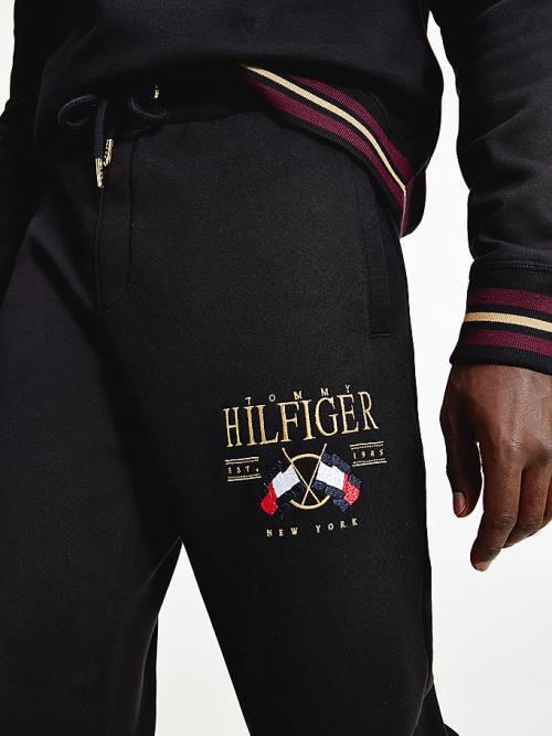 Spodnie Tommy Hilfiger Exclusive Flag Logo Joggers Męskie Czarne | TH537PIA