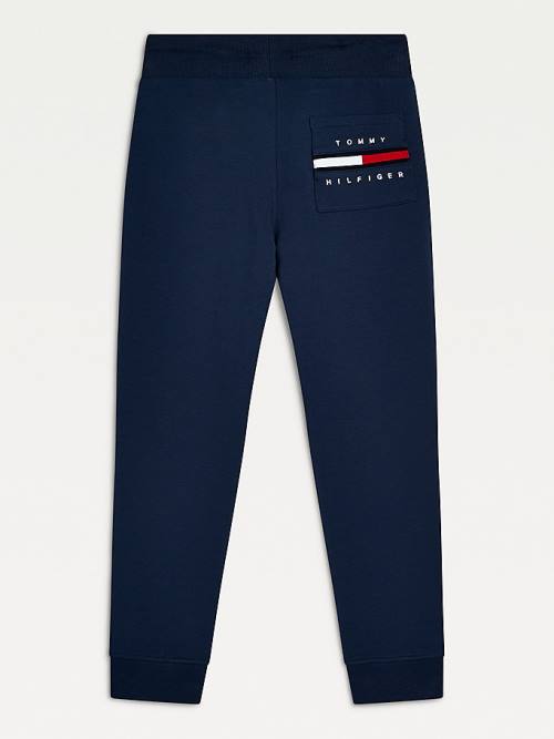 Spodnie Tommy Hilfiger Logo Embroidery Organic Bawełniane Joggers Chłopięce Niebieskie | TH651FCE