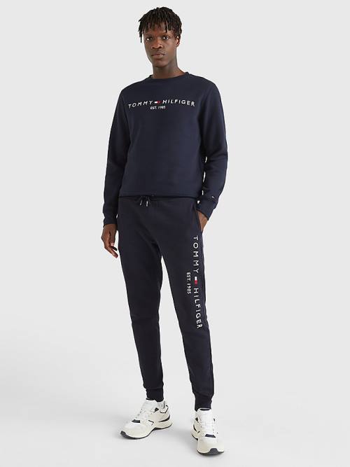 Spodnie Tommy Hilfiger Logo Organic Bawełniane Joggers Męskie Niebieskie | TH124QHN