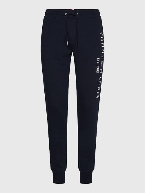 Spodnie Tommy Hilfiger Logo Organic Bawełniane Joggers Męskie Niebieskie | TH124QHN