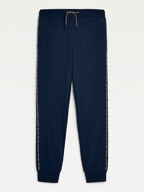 Spodnie Tommy Hilfiger Logo Piping Organic Bawełniane Cuffed Joggers Dziewczynka Niebieskie | TH247IMT