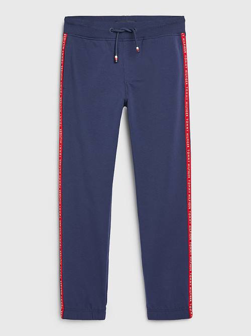 Spodnie Tommy Hilfiger Logo Tape Joggers Chłopięce Niebieskie | TH279JYL