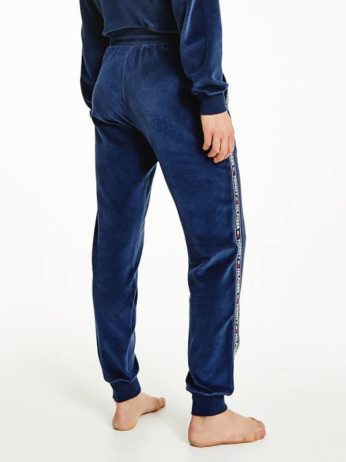 Spodnie Tommy Hilfiger Lounge Drawstring Velour Joggers Damskie Niebieskie | TH960QIE