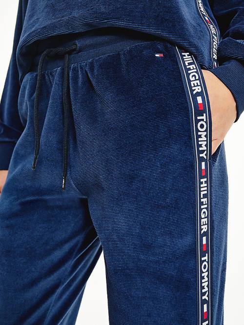 Spodnie Tommy Hilfiger Lounge Drawstring Velour Joggers Damskie Niebieskie | TH960QIE