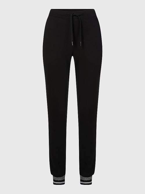 Spodnie Tommy Hilfiger Sparkle Cuff Organic Bawełniane Joggers Damskie Czarne | TH367FWD