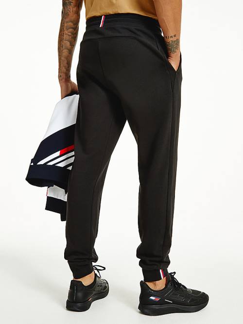 Spodnie Tommy Hilfiger Sportowe Organic Bawełniane Logo Joggers Męskie Czarne | TH149LNQ