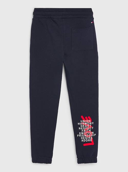 Spodnie Tommy Hilfiger Valentines Heart Print Terry Joggers Dziewczynka Niebieskie | TH630XOB