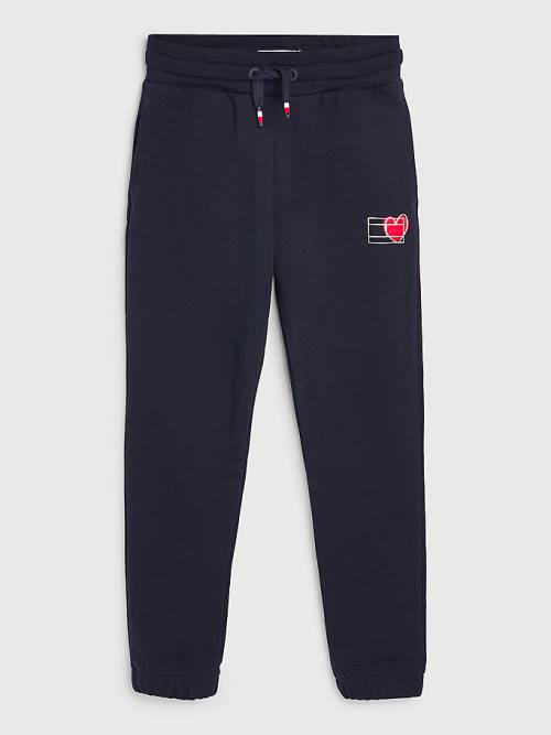 Spodnie Tommy Hilfiger Valentines Heart Print Terry Joggers Dziewczynka Niebieskie | TH630XOB