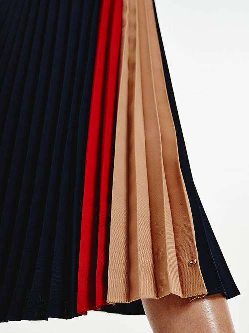 Spódnice Tommy Hilfiger Colour-Blocked Pleated Crepe Midi Damskie Niebieskie | TH165UCD