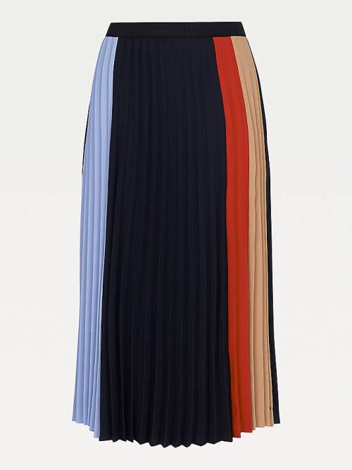 Spódnice Tommy Hilfiger Colour-Blocked Pleated Crepe Midi Damskie Niebieskie | TH165UCD