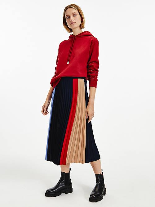 Spódnice Tommy Hilfiger Colour-Blocked Pleated Crepe Midi Damskie Niebieskie | TH165UCD