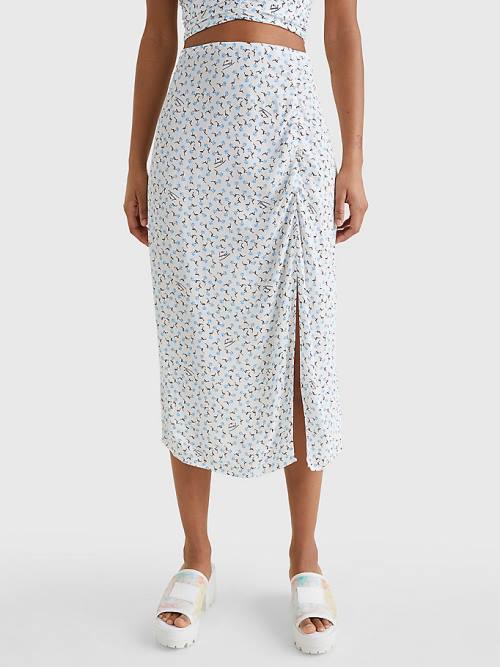 Spódnice Tommy Hilfiger Ditsy Print Slit Midi Damskie Białe | TH039SBR