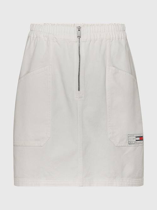 Spódnice Tommy Hilfiger Organic Bawełniane Utility Zip Dziewczynka Białe | TH209QWP