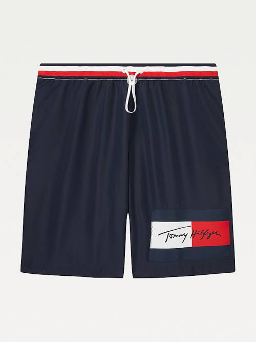 Stroje Kąpielowe Tommy Hilfiger Adaptive Signature Mid-Length Shorts Męskie Niebieskie | TH596NTS