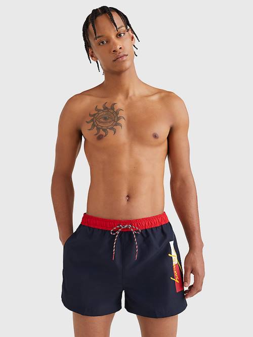 Stroje Kąpielowe Tommy Hilfiger Colour-Blocked Krótkie Length Shorts Męskie Niebieskie | TH216LEF