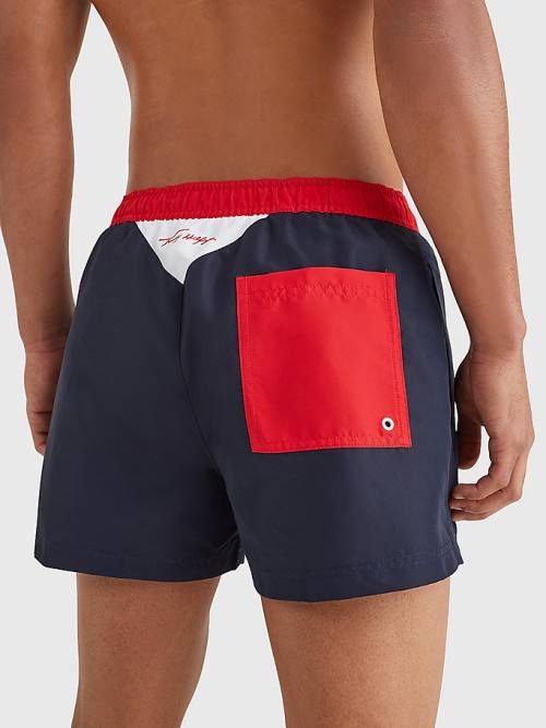 Stroje Kąpielowe Tommy Hilfiger Colour-Blocked Krótkie Length Shorts Męskie Niebieskie | TH216LEF