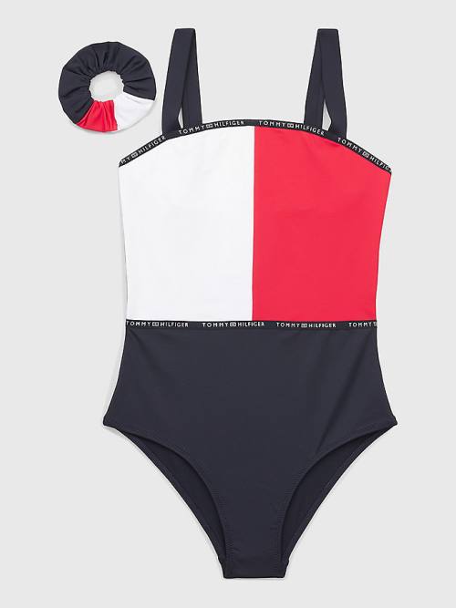 Stroje Kąpielowe Tommy Hilfiger Colour-Blocked One-Piecesuit Dziewczynka Niebieskie | TH429YXW