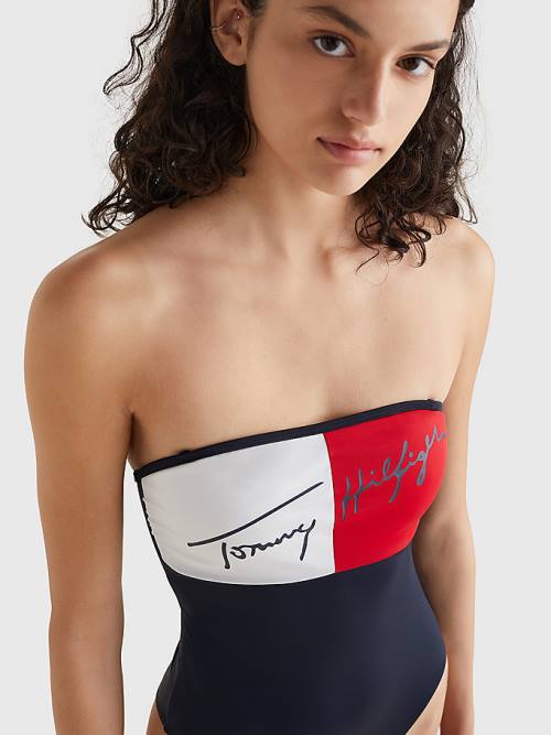 Stroje Kąpielowe Tommy Hilfiger Colour-Blocked Bandeau One Piecesuit Damskie Niebieskie | TH852CVP