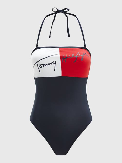 Stroje Kąpielowe Tommy Hilfiger Colour-Blocked Bandeau One Piecesuit Damskie Niebieskie | TH852CVP