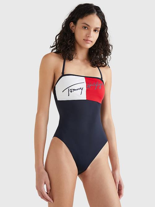 Stroje Kąpielowe Tommy Hilfiger Colour-Blocked Bandeau One Piecesuit Damskie Niebieskie | TH852CVP