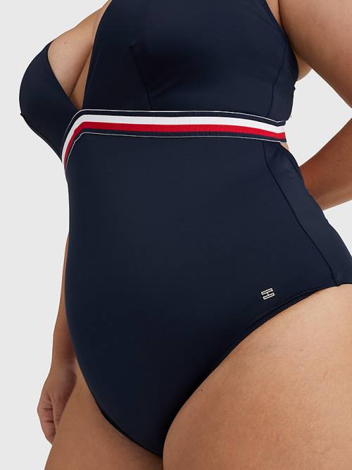 Stroje Kąpielowe Tommy Hilfiger Curve Signature Tape One Piecesuit Damskie Niebieskie | TH548DIQ