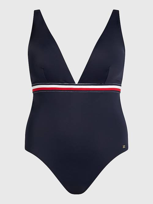 Stroje Kąpielowe Tommy Hilfiger Curve Signature Tape One Piecesuit Damskie Niebieskie | TH548DIQ