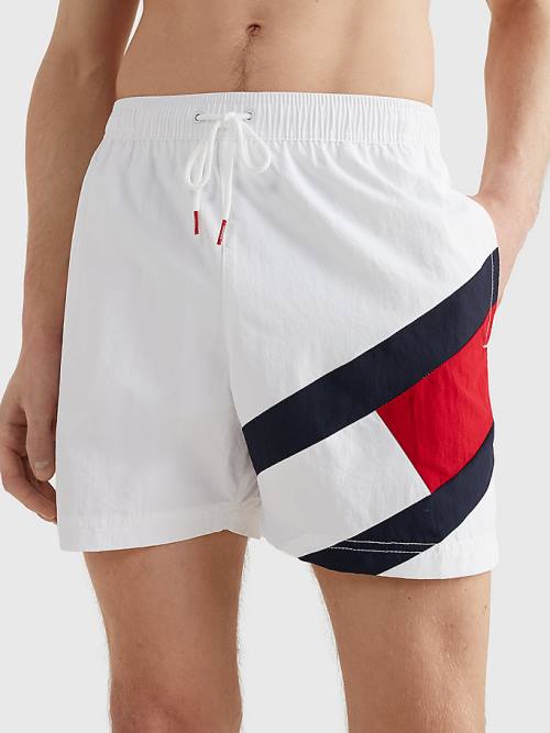 Stroje Kąpielowe Tommy Hilfiger Flag Mid Length Drawstring Shorts Męskie Białe | TH067JZQ