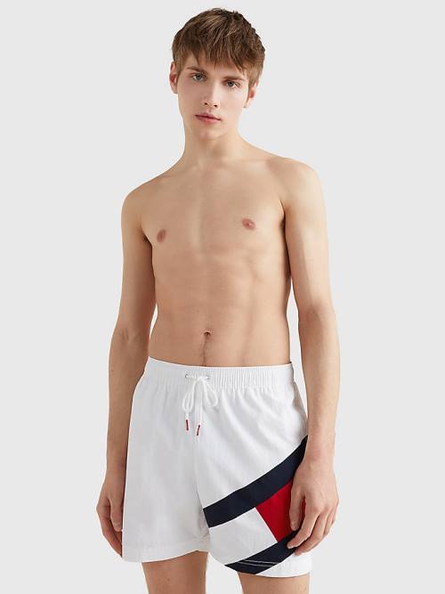 Stroje Kąpielowe Tommy Hilfiger Flag Mid Length Drawstring Shorts Męskie Białe | TH067JZQ