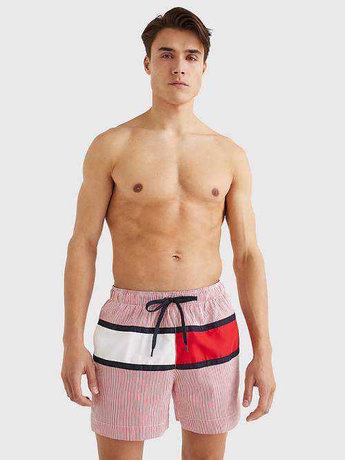 Stroje Kąpielowe Tommy Hilfiger Ithaca Stripe Colour-Blocked Mid Length Shorts Męskie Czerwone | TH076CZR