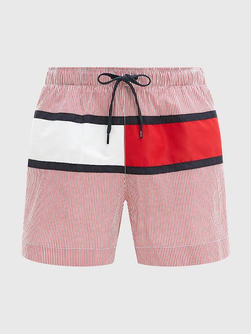 Stroje Kąpielowe Tommy Hilfiger Ithaca Stripe Colour-Blocked Mid Length Shorts Męskie Czerwone | TH076CZR