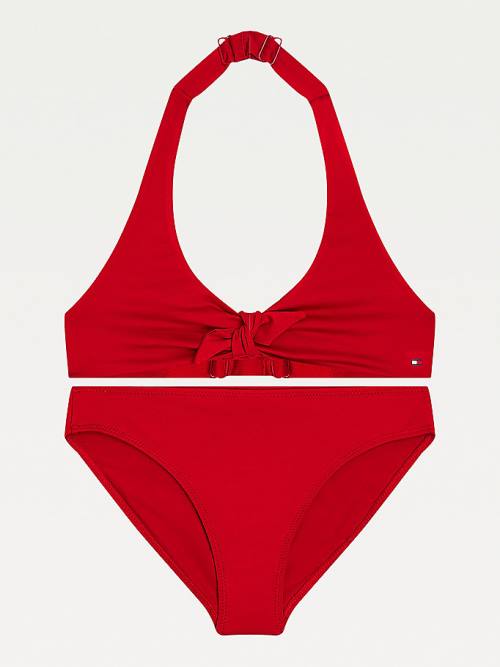 Stroje Kąpielowe Tommy Hilfiger Knot Front Triangle Bikini Set Dziewczynka Czerwone | TH092XYR