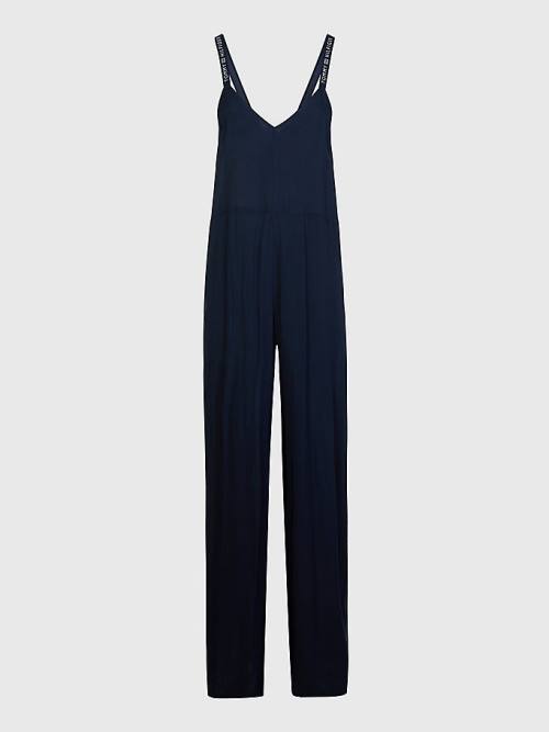 Stroje Kąpielowe Tommy Hilfiger Logo Crossover Paskiem V-Neck Jumpsuit Damskie Niebieskie | TH709JCM