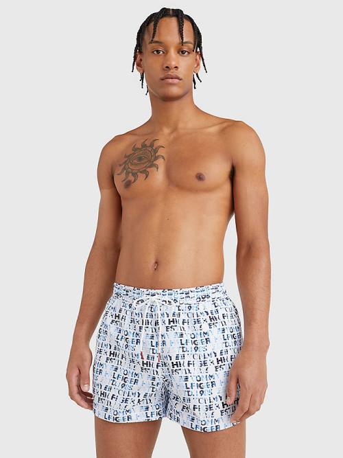 Stroje Kąpielowe Tommy Hilfiger Logo Print Krótkie Length Shorts Męskie Białe | TH876BNY