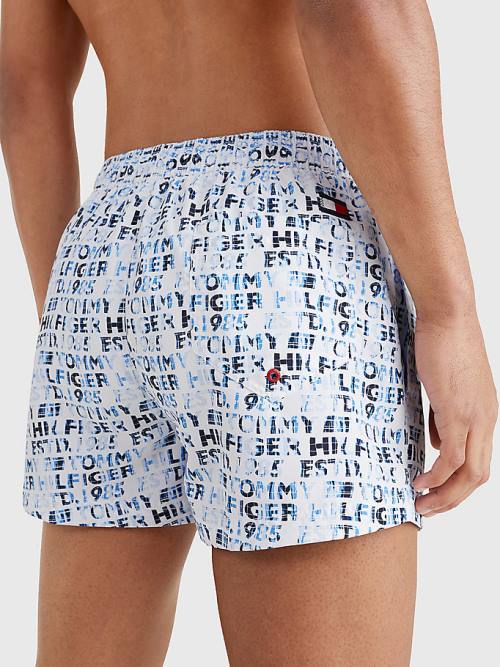 Stroje Kąpielowe Tommy Hilfiger Logo Print Krótkie Length Shorts Męskie Białe | TH876BNY