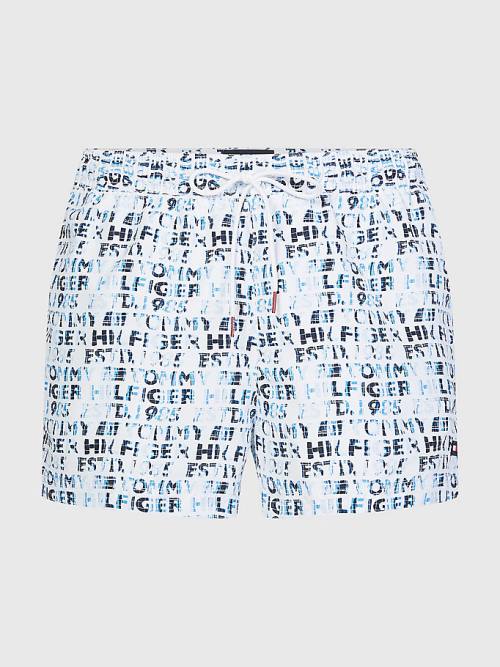 Stroje Kąpielowe Tommy Hilfiger Logo Print Krótkie Length Shorts Męskie Białe | TH876BNY