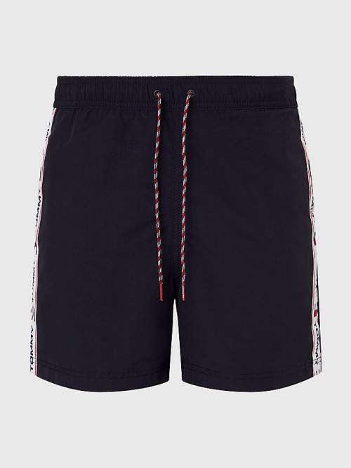 Stroje Kąpielowe Tommy Hilfiger Logo Tape Slim Fit Mid Length Shorts Męskie Niebieskie | TH791IOK