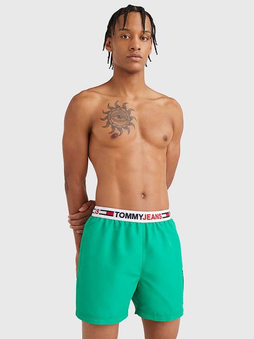 Stroje Kąpielowe Tommy Hilfiger Logo Waistband Mid Length Shorts Męskie Zielone | TH381MEA