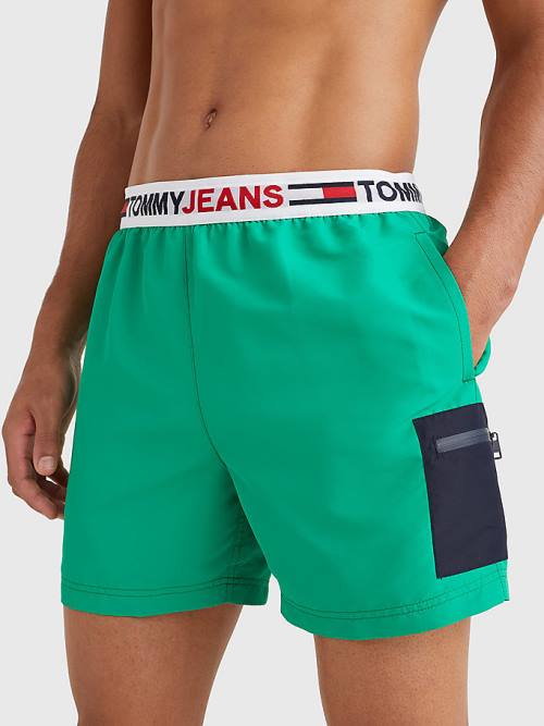 Stroje Kąpielowe Tommy Hilfiger Logo Waistband Mid Length Shorts Męskie Zielone | TH381MEA