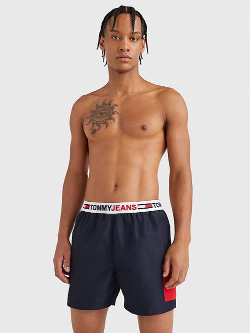 Stroje Kąpielowe Tommy Hilfiger Logo Waistband Mid Length Shorts Męskie Niebieskie | TH658ZRV