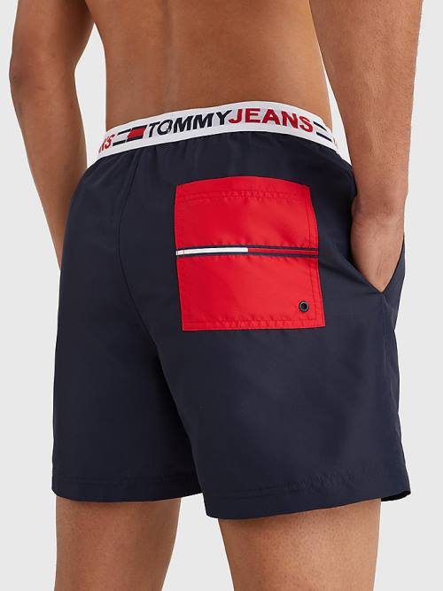 Stroje Kąpielowe Tommy Hilfiger Logo Waistband Mid Length Shorts Męskie Niebieskie | TH658ZRV