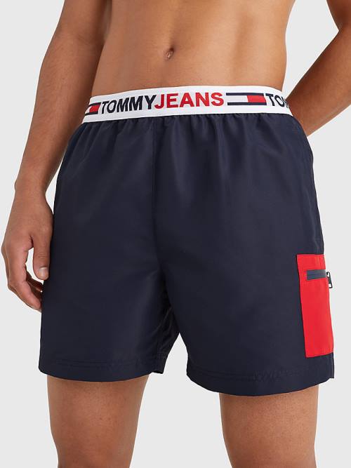 Stroje Kąpielowe Tommy Hilfiger Logo Waistband Mid Length Shorts Męskie Niebieskie | TH658ZRV