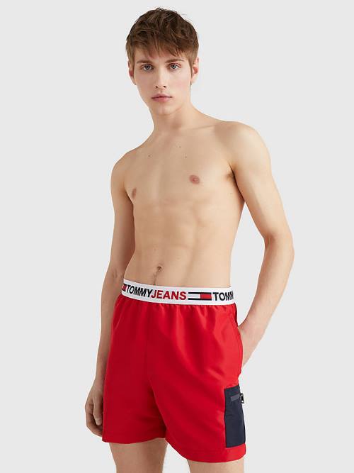 Stroje Kąpielowe Tommy Hilfiger Logo Waistband Mid Length Shorts Męskie Czerwone | TH692XGF